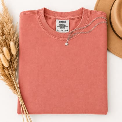 Comfort Colors® 1717 — Folded with Props mockup in Watermelon