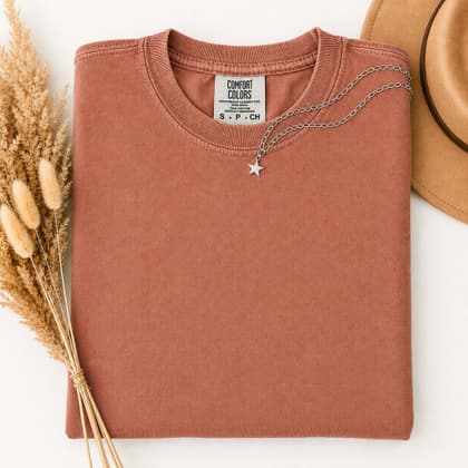Comfort Colors® 1717 — Folded with Props mockup in Cumin
