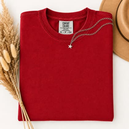Comfort Colors® 1717 — Folded with Props mockup in Red