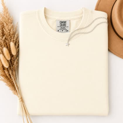 Comfort Colors® 1717 — Folded with Props mockup in Ivory