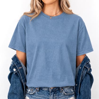 Comfort Colors® 1717 — Worn by a Model mockup in Blue Jean