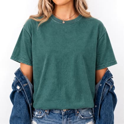 Comfort Colors® 1717 — Worn by a Model mockup in Blue Spruce
