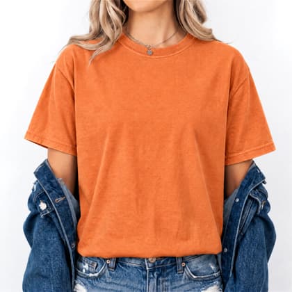 Comfort Colors® 1717 — Worn by a Model mockup in Burnt Orange