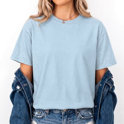 Comfort Colors® 1717 — Worn by a Model mockup in Chambray