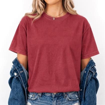 Comfort Colors® 1717 — Worn by a Model mockup in Crimson