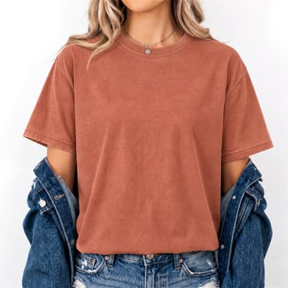 Comfort Colors® 1717 — Worn by a Model mockup in Cumin