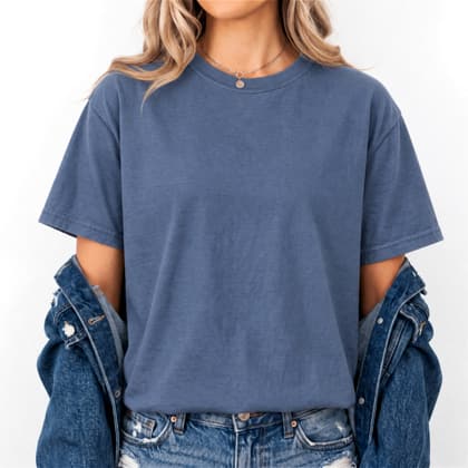 Comfort Colors® 1717 — Worn by a Model mockup in Denim