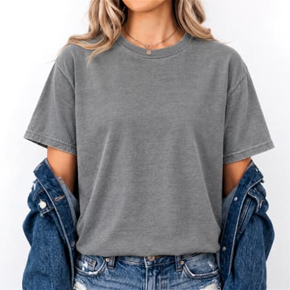 Comfort Colors® 1717 — Worn by a Model mockup in Grey