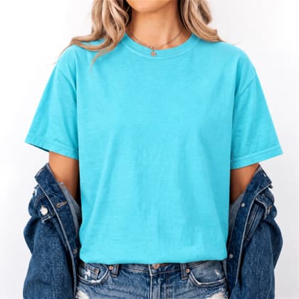 Comfort Colors® 1717 — Worn by a Model mockup in Lagoon Blue
