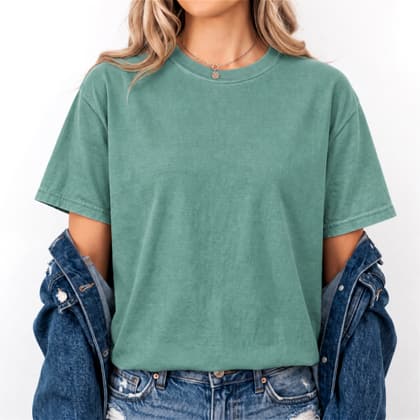 Comfort Colors® 1717 — Worn by a Model mockup in Light Green