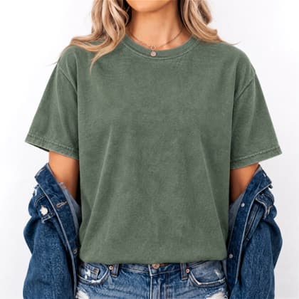 Comfort Colors® 1717 — Worn by a Model mockup in Moss