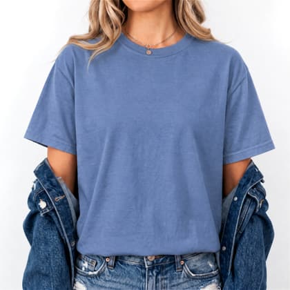 Comfort Colors® 1717 — Worn by a Model mockup in Mystic Blue