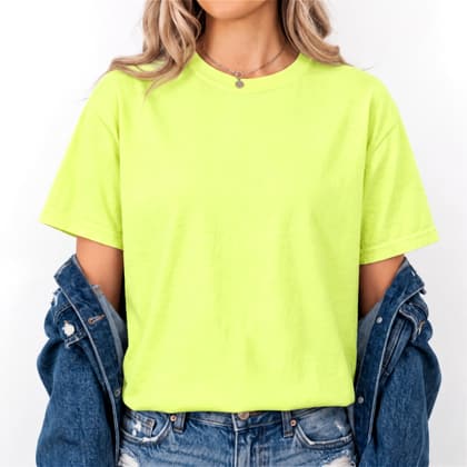 Comfort Colors® 1717 — Worn by a Model mockup in Neon Lemon