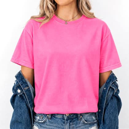 Comfort Colors® 1717 — Worn by a Model mockup in Neon Pink