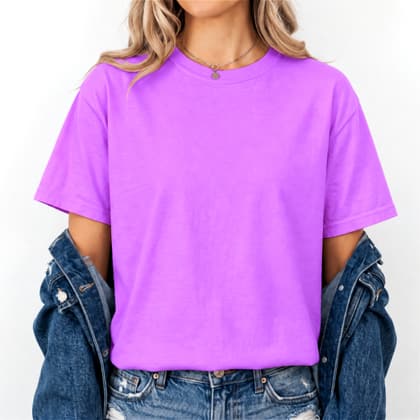 Comfort Colors® 1717 — Worn by a Model mockup in Neon Violet