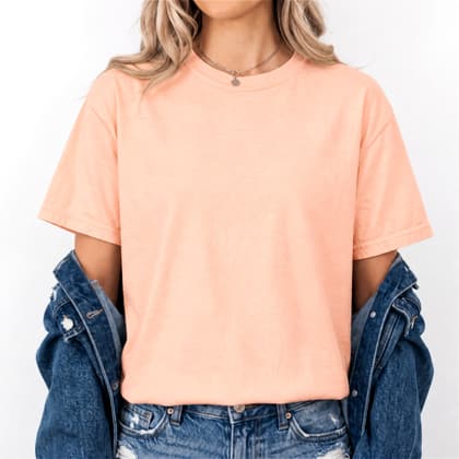 Comfort Colors® 1717 — Worn by a Model mockup in Peachy