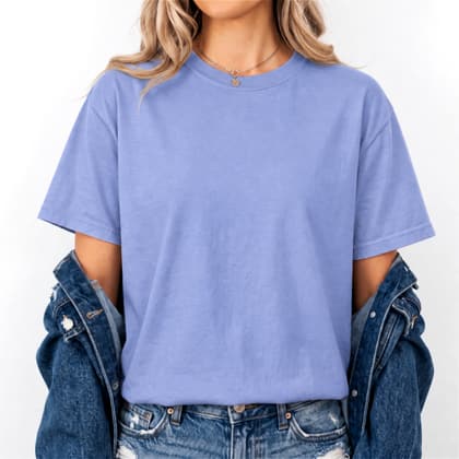 Comfort Colors® 1717 — Worn by a Model mockup in Periwinkle