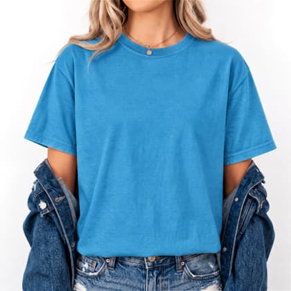 Comfort Colors® 1717 — Worn by a Model mockup in Royal Caribe