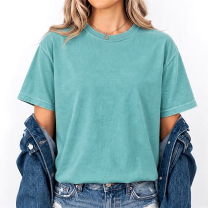 Comfort Colors® 1717 — Worn by a Model mockup in Seafoam