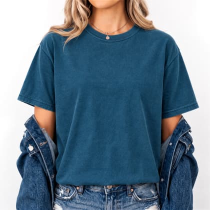 Comfort Colors® 1717 — Worn by a Model mockup in Topaz Blue