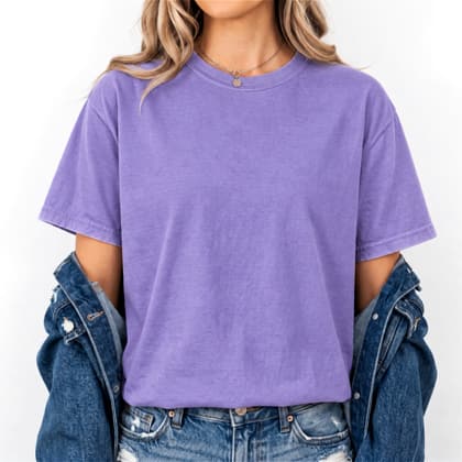 Comfort Colors® 1717 — Worn by a Model mockup in Violet