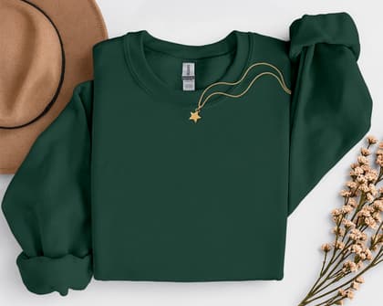 Gildan 18000 Sweatshirt — Folded with Props mockup in Forest Green