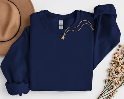 Gildan 18000 Sweatshirt — Folded with Props mockup in Navy