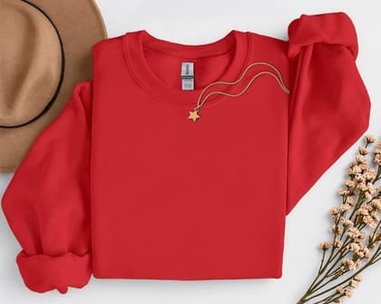 Gildan 18000 Sweatshirt — Folded with Props mockup in Red