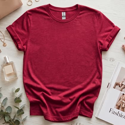 Gildan 64000 Softstyle — Flat Lay mockup in Antique Cherry Red