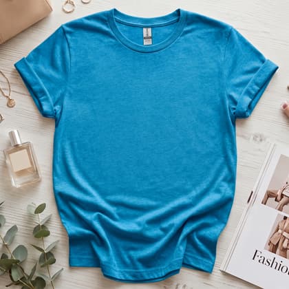 Gildan 64000 Softstyle — Flat Lay mockup in Antique Sapphire