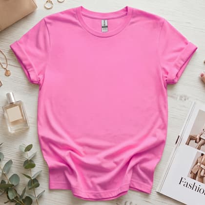 Gildan 64000 Softstyle — Flat Lay mockup in Azalea