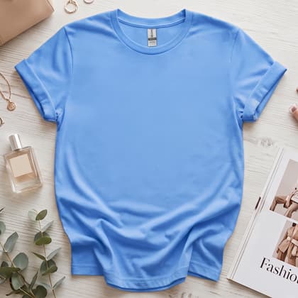 Gildan 64000 Softstyle — Flat Lay mockup in Carolina Blue