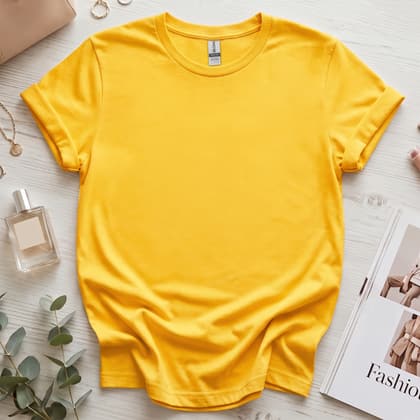 Gildan 64000 Softstyle — Flat Lay mockup in Daisy