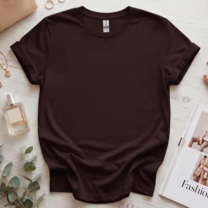 Gildan 64000 Softstyle — Flat Lay mockup in Dark Chocolate