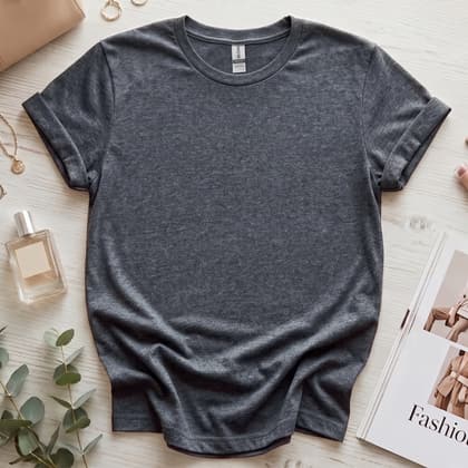 Gildan 64000 Softstyle — Flat Lay mockup in Dark Heather