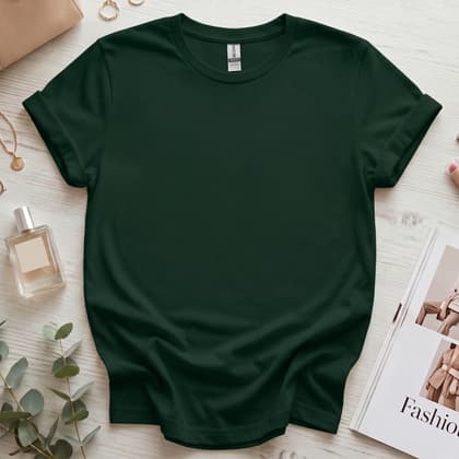 Gildan 64000 Softstyle — Flat Lay mockup in Forest