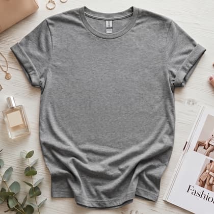 Gildan 64000 Softstyle — Flat Lay mockup in Graphite Heather