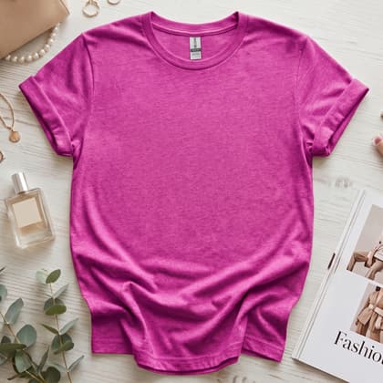 Gildan 64000 Softstyle — Flat Lay mockup in Heather Berry