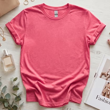 Gildan 64000 Softstyle — Flat Lay mockup in Heather Cardinal
