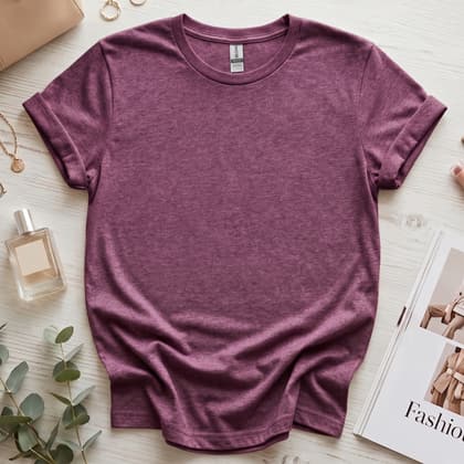 Gildan 64000 Softstyle — Flat Lay mockup in Heather Maroon