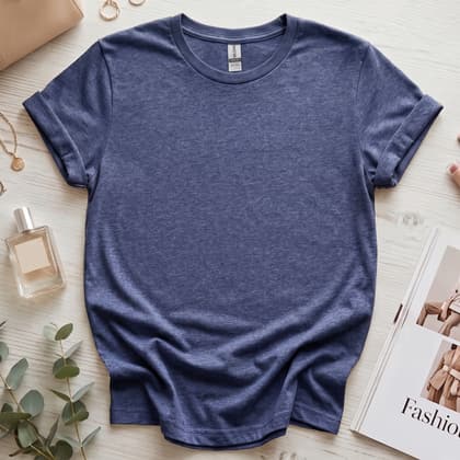 Gildan 64000 Softstyle — Flat Lay mockup in Heather Navy