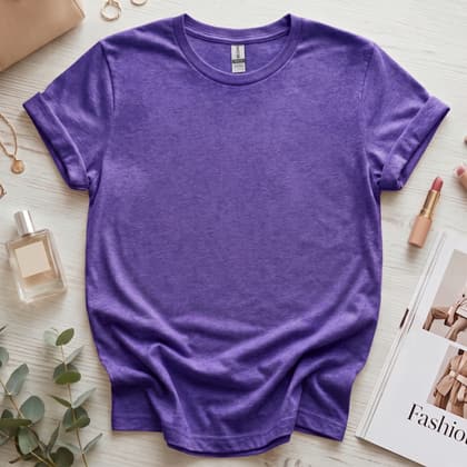 Gildan 64000 Softstyle — Flat Lay mockup in Heather Purple