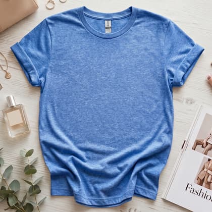 Gildan 64000 Softstyle — Flat Lay mockup in Heather Royal