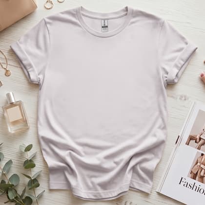 Gildan 64000 Softstyle — Flat Lay mockup in Ice Grey