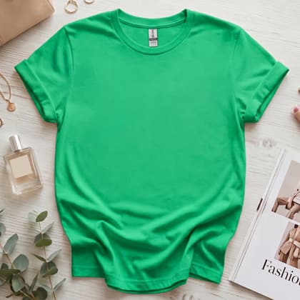 Gildan 64000 Softstyle — Flat Lay mockup in Irish Green