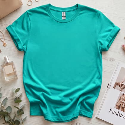 Gildan 64000 Softstyle — Flat Lay mockup in Jade Dome