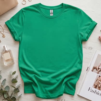 Gildan 64000 Softstyle — Flat Lay mockup in Kelly Green