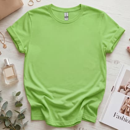Gildan 64000 Softstyle — Flat Lay mockup in Kiwi