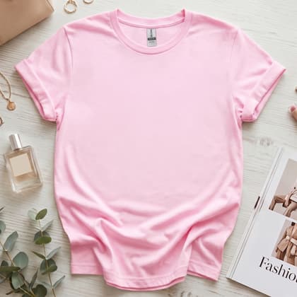 Gildan 64000 Softstyle — Flat Lay mockup in Light Pink