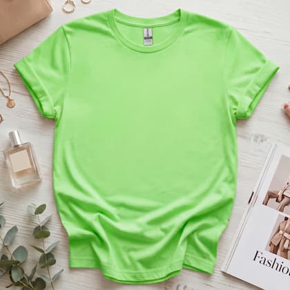 Gildan 64000 Softstyle — Flat Lay mockup in Lime